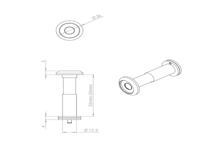 S2 deurspion zwart, brandvertragend